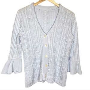 J. Jill Cable Knit Button Cardigan Bell Sleeves